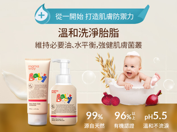 mamaway植萃洗髮沐浴2合1 &乳液組，油水平衡、強健寶寶肌膚菌叢-0
