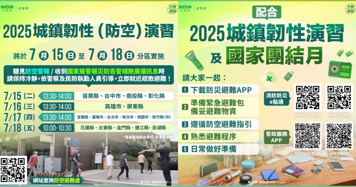 2025防空演習登場，警報一響罰15萬！7/15起登場，4天演練時間，地點一次看