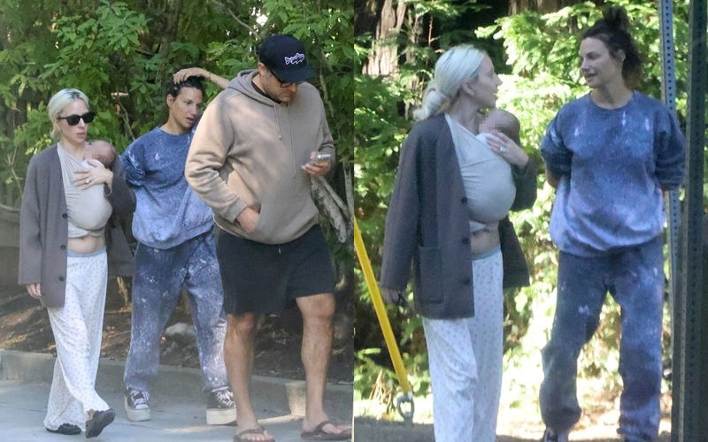 Lady Gaga被外媒拍到一家三口在美國美加州同框現身。