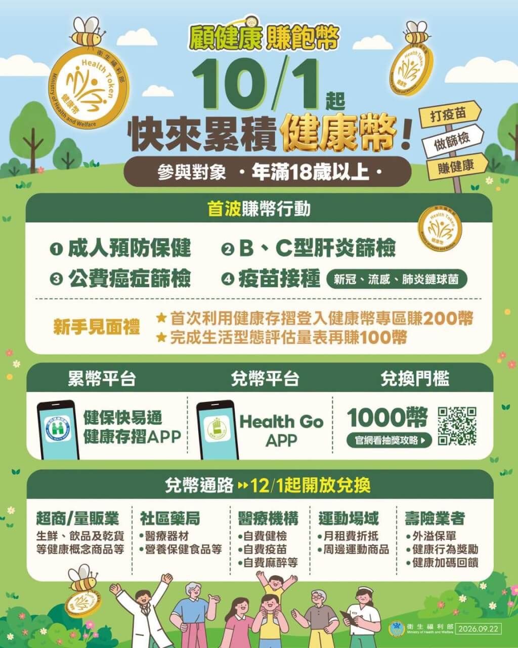 「健康幣」10月1日起上路