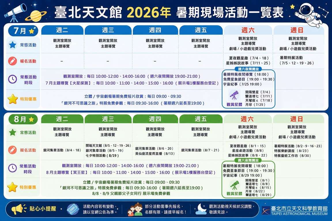 台北天文科博館暑期活動表