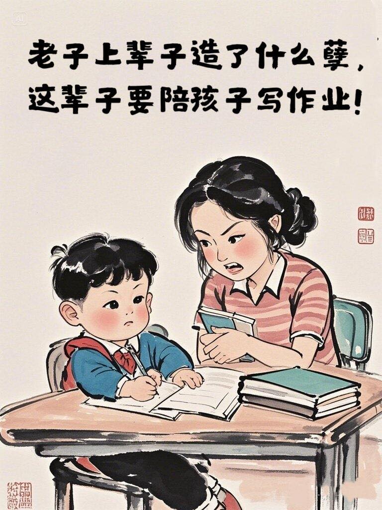 家長|父母|爸媽|孩子|寫作業|輔導作業|複習功課|育兒|親子|梗圖|爆笑|媽媽