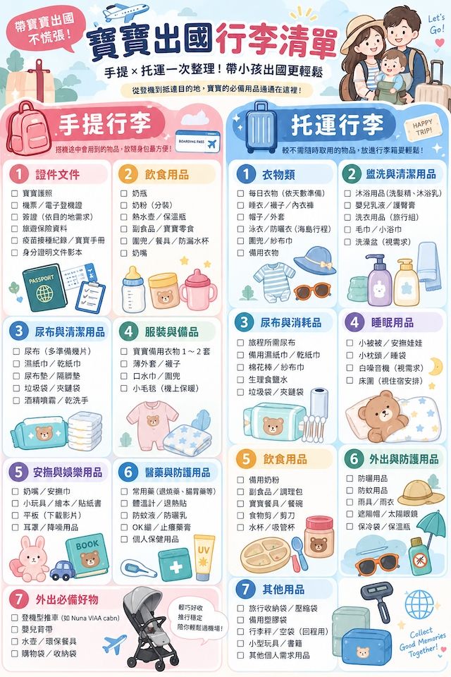 寶寶出國行李清單,手提行李與托運行李必備用品整理