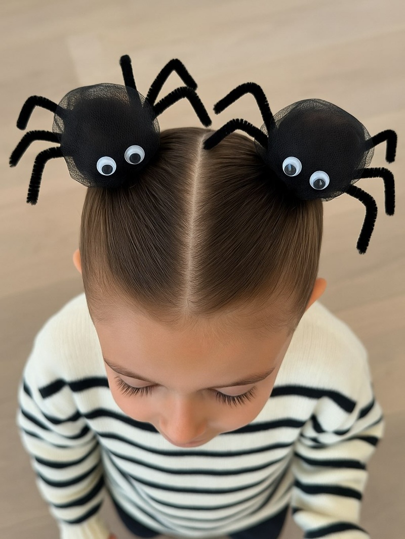 萬聖節|扮裝|髮型|靈感|蜘蛛|丸子頭|女兒|女孩